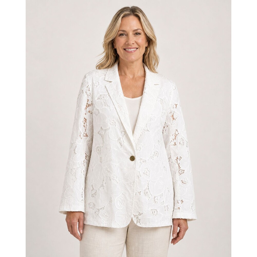 Chico’s Size 3 US 16 Alabaster Floral Lace Blazer Jacket NWT $219.50